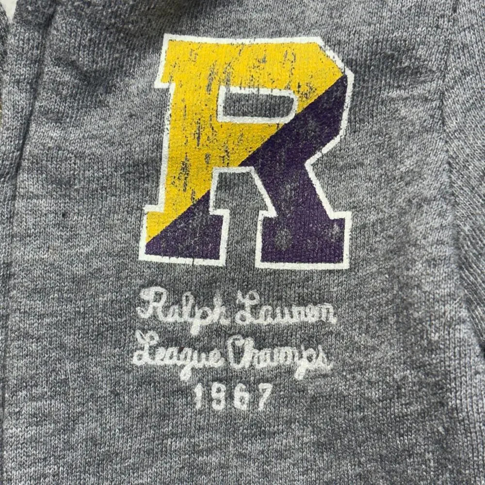 Ralph Lauren Hoodie 2/2T Toddler Gray Sweatshirt Full Zip League Champs Fleece